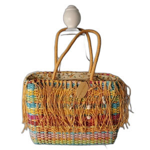 Tote Bag by Straw Studios Bohemian style Woven Multicolor Fringed Sea Shells